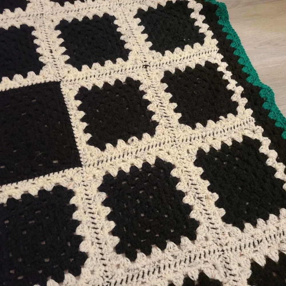 Vintage Multicolor Crochet Squares Afghan Blanket 47